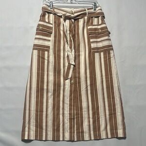 HEM & THREAD BROWN STRIPES BUTTON DOWN SKIRT SIZE M
